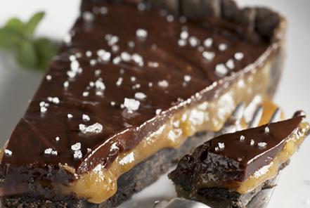 Dark Chocolate and Caramel Tart with Lavender Sea Salt