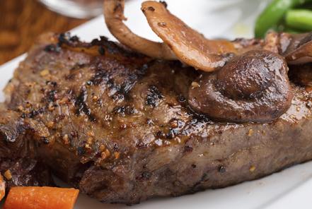 Pan Seared Rib-eye with Matanzas Creek Rub,  Red Flannel Hash, Creamy Mushrooms and Fresh Horseradish